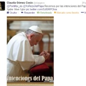 Claudia pide oraciones por el Papa Francisco